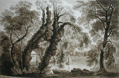 Vista da Fonte do Templo do lado oposto, Sezincote, gravado por Frederick Christian Lewis Snr. (1779-1856), c.1817-18 (sépia aquatinta) (ver também 171661) de John after Martin