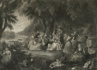 O piquenique no quarto de julho, c.1864 (gravura de método misto) de John and Hollyer Rogers
