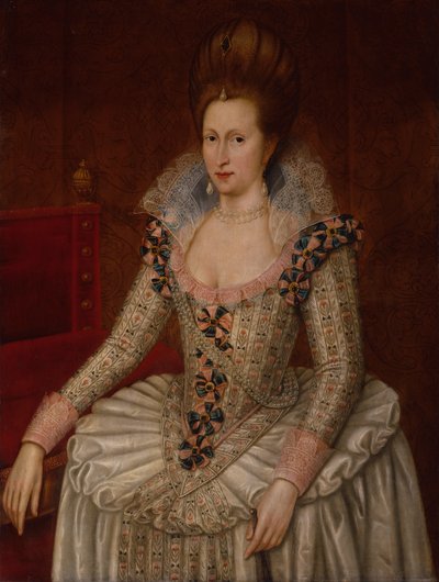 Rainha Anne da Dinamarca, c.1605 (óleo no painel) de John de the Elder (attr. to) Critz