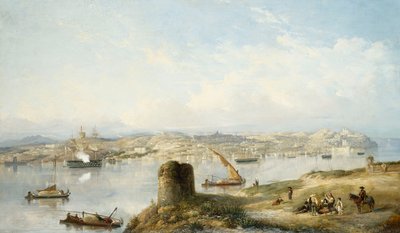 Vista extensa de Lisboa sobre o rio Tejo, com a Praça do Terreiro do Paço, a Sé Velha e o Castelo de S. Jorge de John or Giovanni Schranz