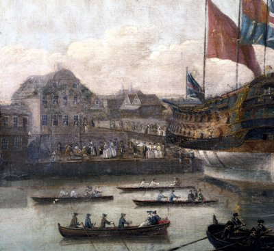 Lançamento no Deptford Dockyard, c.1750 (detalhe de 264190) de John the Elder Cleveley