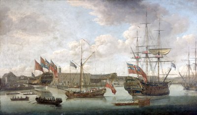 Lançamento no Deptford Dockyard, c.1750 de John the Elder Cleveley