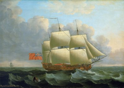 O "Royal Caroline", construído em 1749 em Deptford (Inglaterra). Óleo sobre tela de John the Elder Cleveley