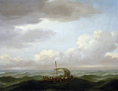 A tripulação da galera "Luxborough", num bote salva-vidas. Pintura a óleo, cerca de 1727, de John Cleveley (1712-1777). de John the Elder Cleveley