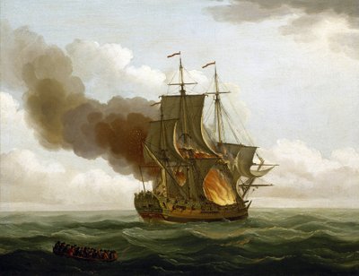 O incêndio a bordo da galeria "Luxborough", 25 de junho de John the Elder Cleveley