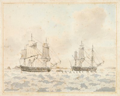 Os navios britânicos Racehorse e Carcass, apanhados no gelo durante uma expedição ao Ártico, 31 de julho de John the Younger Cleveley