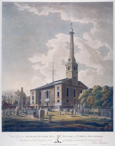 Vista da Igreja de St John Horsleydown, Bermondsey, Londres, 1799. de John william Edy