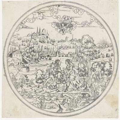Diana e Endymion Bottoms of Bowls: Landscapes with Bible and Mythological Representations (título da série) de Jonas Silber
