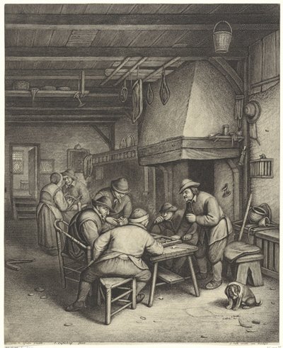 Interior camponês com jogadores de triktraks de Jonas Suyderhoef