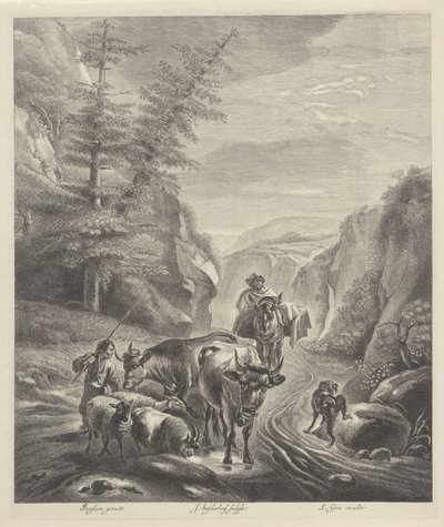 Pastores com gado num caminho de montanha de Jonas Suyderhoef