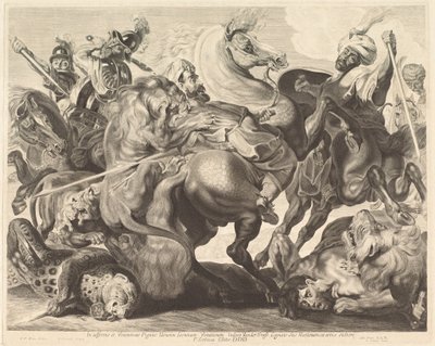 Uma caça ao leão de Jonas Suyderhoff after Sir Peter Paul Rubens
