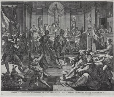 A House of Ill-Fame, gravado por Johannes Sadeler I de Joos or Jodocus van (after) Winghe