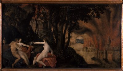 Lot e suas filhas sob rosas e loureiros de Joos or Jodocus van Winghe