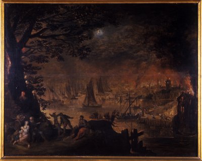 Cidade ardente pelo mar de Joos or Josse de Momper