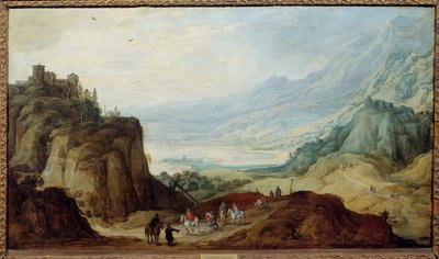 Paisagem dos Alpes. Pintura de Josse II Momper (1564 - 1635) Ec. Flam. de Joos or Josse de The Younger Momper