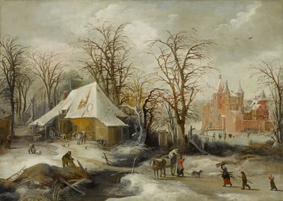 Paisagem de inverno, cerca de 1625-1630 (óleo sobre tela) de Joos or Josse de The Younger Momper