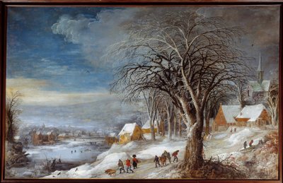 Paisagem de Inverno. Pintura de Josse II Momper (1564-1635) Ec. Flam. de Joos or Josse de The Younger Momper