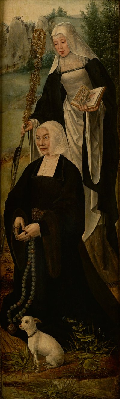 Santa Mônica e uma doadora, uma asa de retábulo (óleo sobre painel) de Joos van (follower of) Cleve
