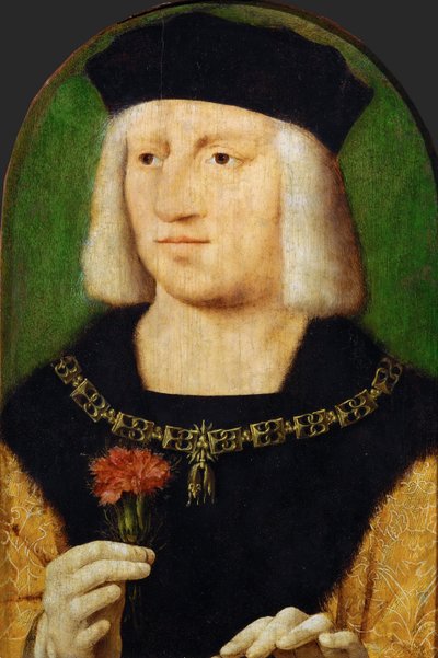 Arte Neerlandesa Primitiva : Retrato do Imperador Maximiliano I (1459-1519) par Cleve, Joos van (ca. 1485-1540), c.1508. Óleo sobre madeira, 28,5x22,3. Museu de História de Arte, Vienne de Joos van Cleve