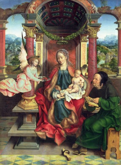 A Sagrada Família, painel central de um tríptico, c.1530 (painel) de Joos van Cleve