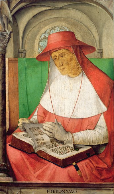 Retrato de São Jerônimo (347-420) c.1475 (painel) de Joos van Gent