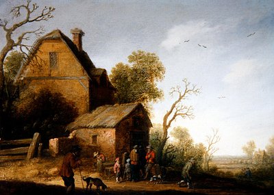 Uma Paisagem arborizada com figuras e cães de Joost Cornelisz. Droochsloot