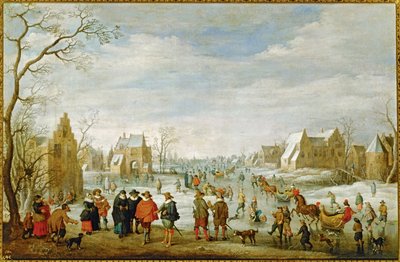 Paisagem de inverno com patinadores ... (pintura sobre tela) de Joost Cornelisz Droochsloot