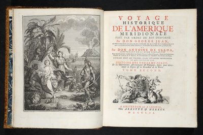 Frontispício da História das Viagens da América do Sul, pub. 1752 de Jorge and Ulloa, Antonio de Juan y Santacilia