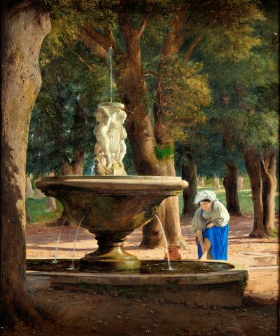 Cena do Jardim da Villa Borghese em Roma, c.1839 (óleo sobre tela) de Jorgen Roed