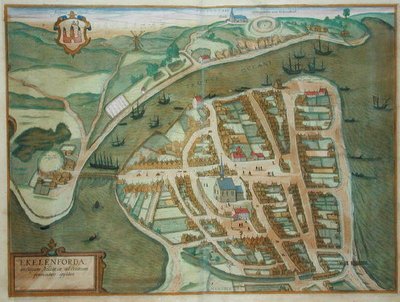 Mapa de Ekelenforde, de "Civitates Orbis Terrarum" de Georg Braun (1541-1622) e Frans Hogenburg (1535-90), c.1572 (gravura colorida) de Joris (after) Hoefnagel
