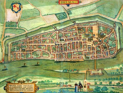 Mapa de Bremen, de &39;Mundo&39; pela Braun (1541-1622) e Franz Hogenbergh (1535-1590) c.1572-1617 de Joris Hoefnagel