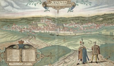 Mapa de Cracóvia, de "Civitates Orbis Terrarum" por Georg Braun (1541-1622) e Frans Hogenberg (1535-90), c.1572 de Joris Hoefnagel
