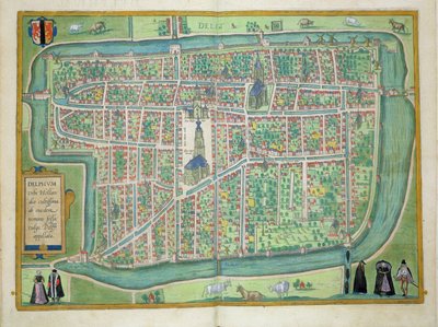 Mapa de Delft, de &39;Civitates Orbis Terrarum&39; por Georg Braun (1541-1622) e Frans Hogenberg (1535-90) c.1572-1617 de Joris Hoefnagel