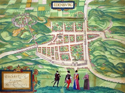 Mapa de Edimburgo, de &39;Civitates Orbis Terrarum&39; por Georg Braun (1541-1622) e Frans Hogenberg (1535-90) c.1572-1617 de Joris Hoefnagel