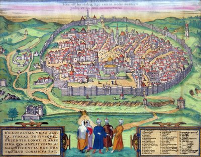 Mapa de Jerusalém, de &39;Mundo&39; pela Braun (1541-1622) e Franz Hogenbergh (1535-1590), c.1572 de Joris Hoefnagel