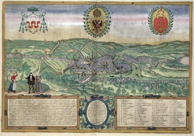 Mapa de Liege, de &39;Mundo&39; pela Braun (1541-1622) e Frans Hogenberg (1535-1590), c.1572 de Joris Hoefnagel