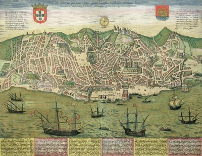 Mapa de Lisboa, de &39;Civitates Orbis Terrarum&39; por Georg Braun (1541-1622) e Frans Hogenberg (1535-90), c.1572 de Joris Hoefnagel