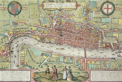 Mapa de Londres, de &39;Civitates Orbis Terrarum&39; por Georg Braun (1542-1622) e Frans Hogenburg (1635-90), c.1572 (ver também 51896 e 58543) de Joris Hoefnagel
