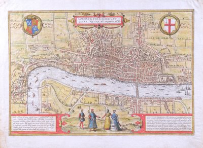 Mapa de Londres, de Civitates Orbis Terrarum, por Georg Braun (1542-1622) e Frans Hogenburg (1635-90), c.1572 (ver também 51896 e 58543) de Joris Hoefnagel