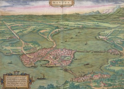 Mapa de Mantua, a partir de &39;Mundo&39; pela Braun (1541-1622) e Franz Hogenbergh (1535-1590), 1575 de Joris Hoefnagel