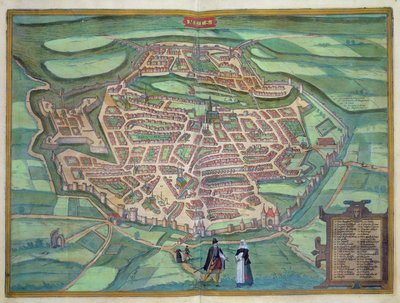 Mapa de Metz, de &39;Civitates Orbis Terrarum&39; por Georg Braun (1541-1622) e Frans Hogenberg (1535-90), c.1572 (gravura a cores) de Joris Hoefnagel