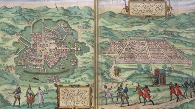 Mapa do México e Cuzco, de &39;Civitates Orbis Terrarum&39; por Georg Braun (1541-1622) e Frans Hogenberg (1535-90), c.1572 de Joris Hoefnagel
