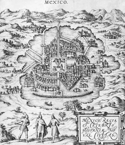 Mapa do México, ilustração de &39;Civitates Orbis Terrarum&39; por Georg Braun (1541-1622) e Frans Hogenberg (1535-90) c.1572 de Joris Hoefnagel