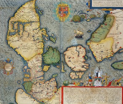 Mapa do Norte da Europa, de &39;Civitates Orbis Terrarum&39; por Georg Braun (1541-1622) e Frans Hogenberg (1535-90) c.1572-1617 de Joris Hoefnagel