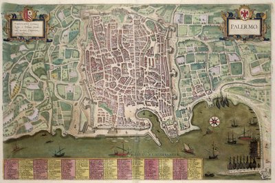 Mapa de Palermo, de &39;Mundo&39; pela Braun (1541-1622) e Franz Hogenbergh (1535-1590) c.1572-1617 de Joris Hoefnagel