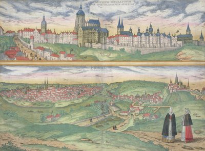 Mapa de Praga, de &39;Civitates Orbis Terrarum&39; por Georg Braun (1541-1622) e Frans Hogenberg (1535-90), c.1572 de Joris Hoefnagel