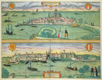 Mapa de Rotterdam e Gouda, de &39;Civitates Orbis Terrarum&39; por Georg Braun (1541-1622) e Frans Hogenberg (1535-90) c.1572-1617 de Joris Hoefnagel