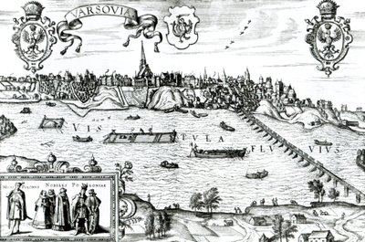 Mapa de Varsóvia, de &39;Civitates Orbis Terrarum&39; por Georg Braun (1541-1622) e Frans Hogenberg (1535-90) c.1572-1617 de Joris Hoefnagel