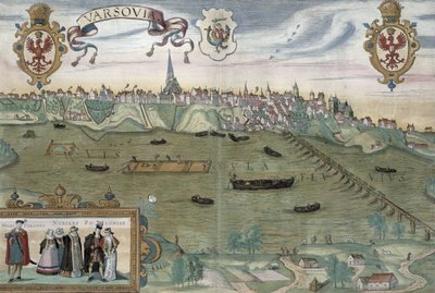 Mapa de Varsóvia, de &39;Civitates Orbis Terrarum&39; por Georg Braun (1541-1622) e Frans Hogenberg (1535-90) c.1572-1617 de Joris Hoefnagel