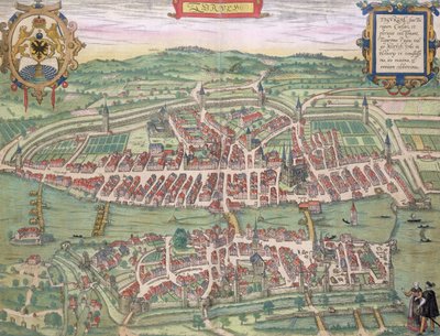Mapa de Zurique, de &39;Civitates Orbis Terrarum&39; por Georg Braun (1541-1622) e Frans Hogenberg (1535-1590) c.1572-1617 de Joris Hoefnagel